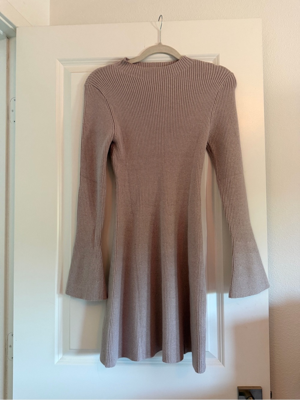 Ribbed Long Sleeve Knit Dress - Taupe